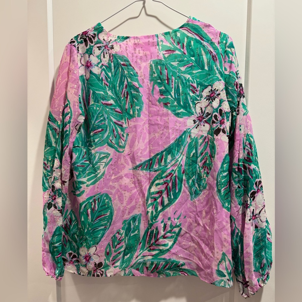 Lilly Pulitzer Pink and Green Blouse Size Small - Picture 2 of 6